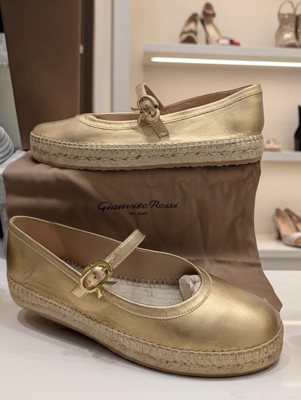 Gianvito Rossi Elda Metallic Leather Espadrille Flats Women's EU 41 USA 10 $795